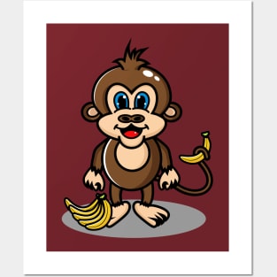 cute monkey design carrying bananas. Posters and Art